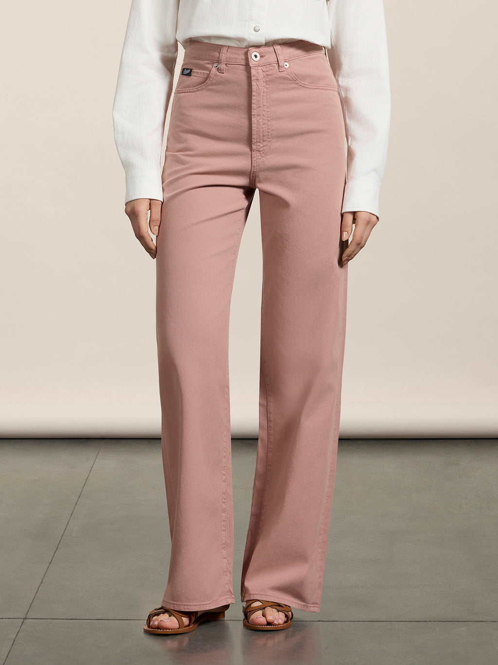 REGULAR FIT HIGH WAIST TROUSERS IN PINK TENCEL COTTON - DUSTY ROSE  - promo code | Pence 1979