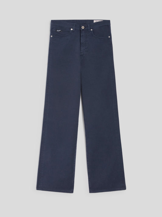 REGULAR FIT HIGH WAIST TROUSERS IN DARK BLUE TENCEL COTTON - BLUE NAVY - Check Active | Pence 1979