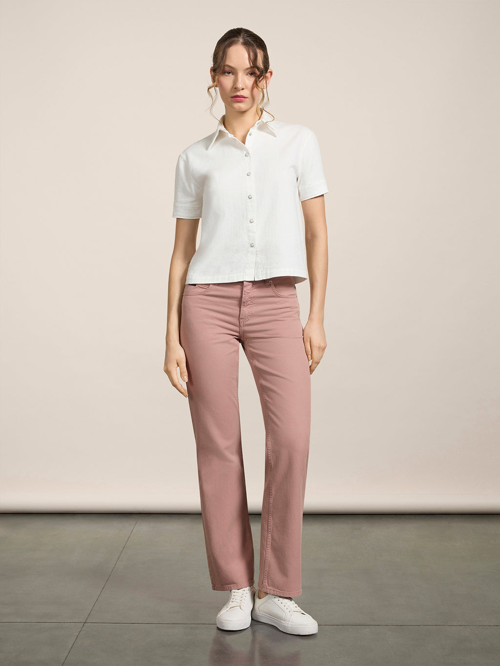 REGULAR-FIT TROUSERS IN PINK TENCEL COTTON - DUSTY ROSE  - Check Active | Pence 1979