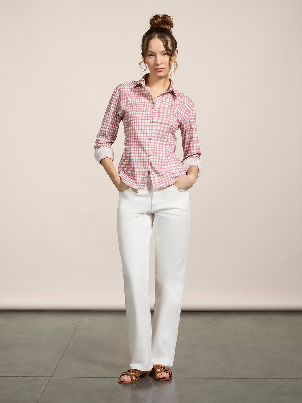 REGULAR-FIT TROUSERS IN WHITE DENIM - PURE WHITE - Check Active | Pence 1979