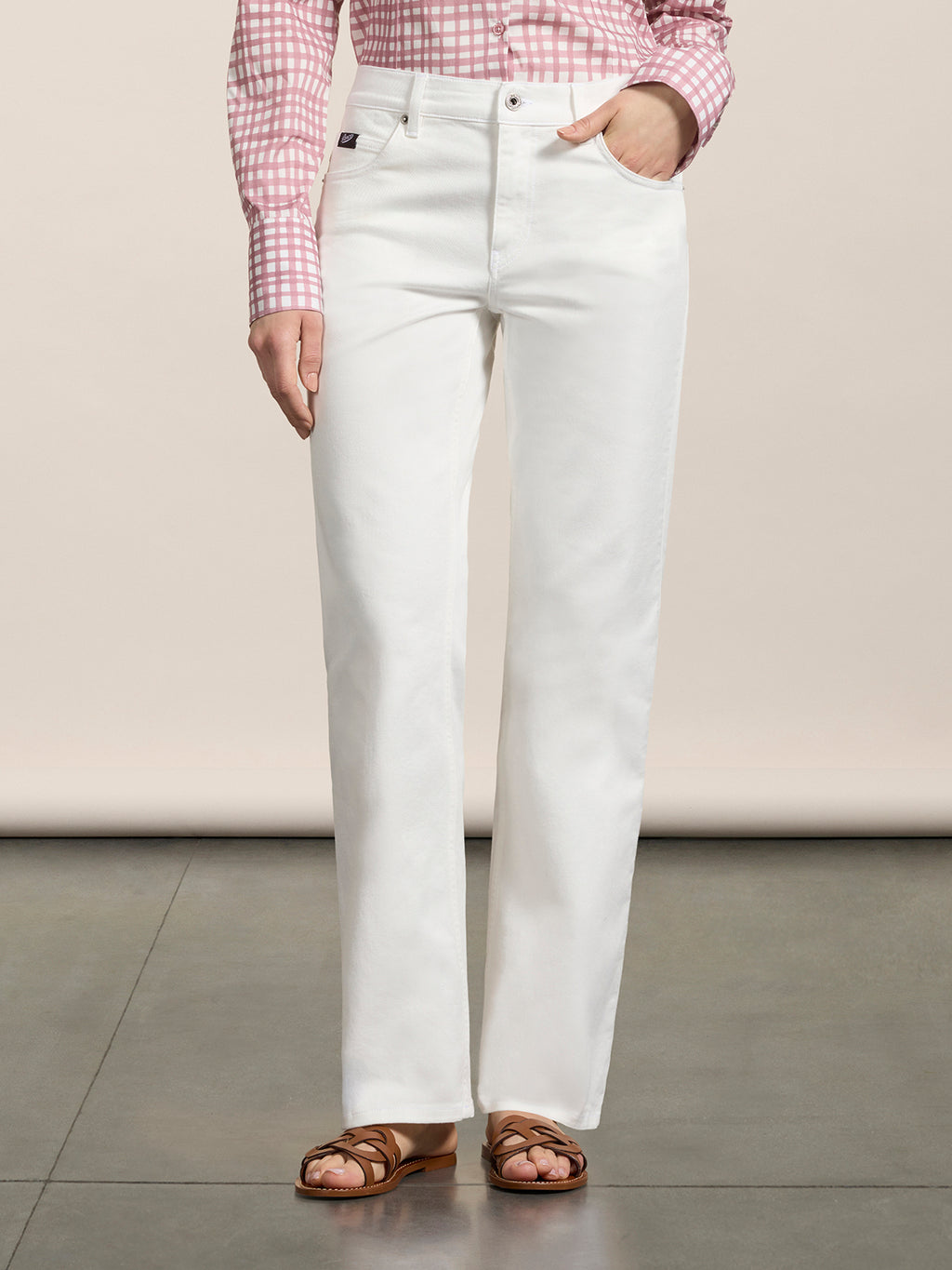 REGULAR-FIT TROUSERS IN WHITE DENIM - PURE WHITE - Check Active | Pence 1979