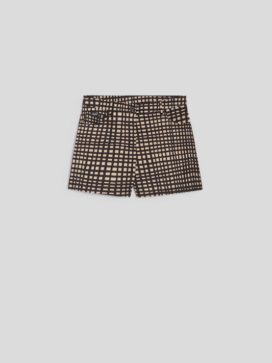 REGULAR-FIT SHORTS IN SAND AND BLACK VICHY PRINTED STRETCH POPLIN - SAND & BLACK VICHY  - promo code | Pence 1979
