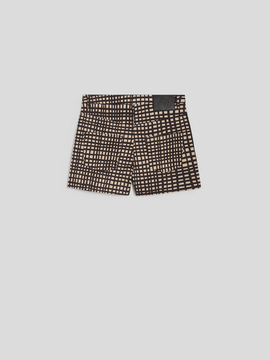 REGULAR-FIT SHORTS IN SAND AND BLACK VICHY PRINTED STRETCH POPLIN - SAND & BLACK VICHY  - promo code | Pence 1979