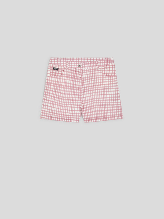 REGULAR-FIT SHORTS IN PINK VICHY PRINTED STRETCH POPLIN - DUSTY ROSE VICHY - promo code | Pence 1979