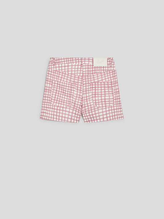 REGULAR-FIT SHORTS IN PINK VICHY PRINTED STRETCH POPLIN - DUSTY ROSE VICHY - promo code | Pence 1979
