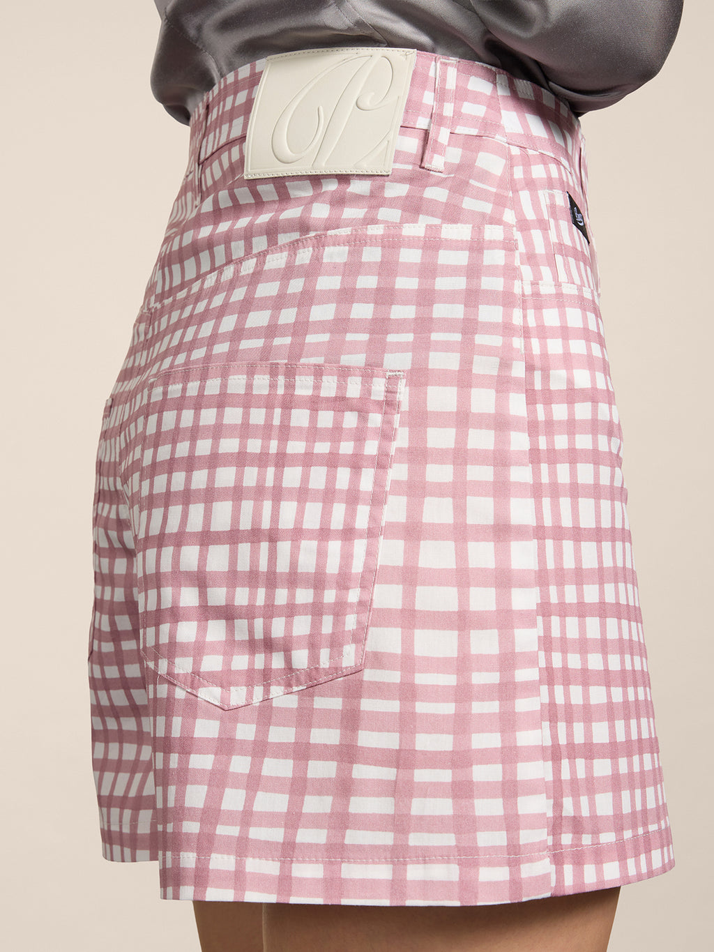 REGULAR-FIT SHORTS IN PINK VICHY PRINTED STRETCH POPLIN - DUSTY ROSE VICHY - Check Active | Pence 1979