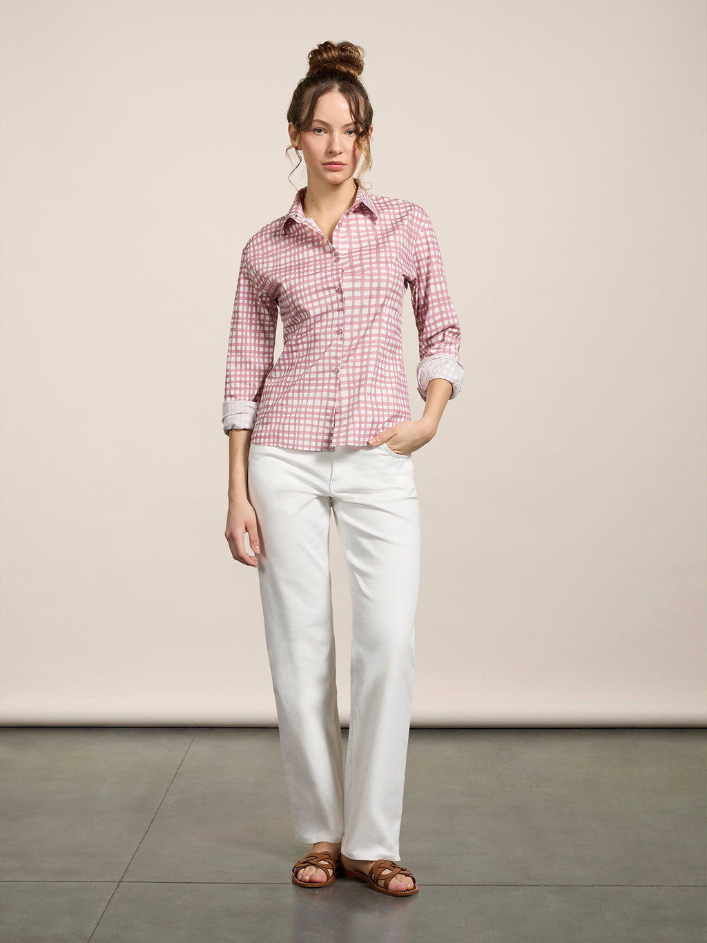 SLIM-FIT SHIRT IN PINK VICHY - DUSTY ROSE VICHY - Check Active | Pence 1979