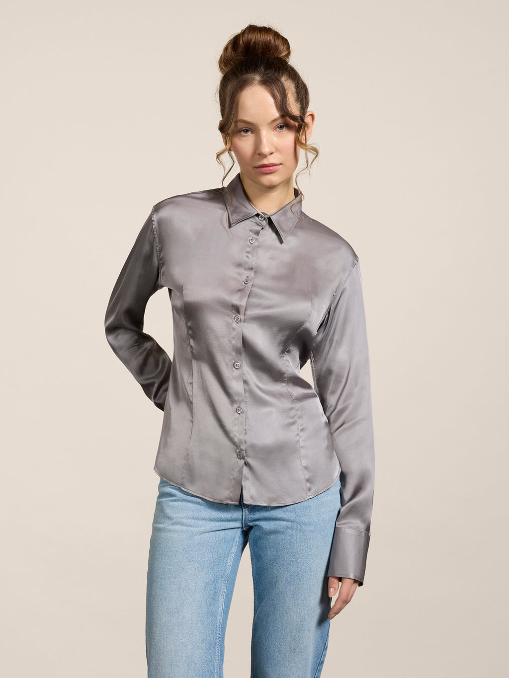SLIM-FIT SHIRT IN COSMIC GREY VISCOSE - COSMIC GREY - Check Active | Pence 1979