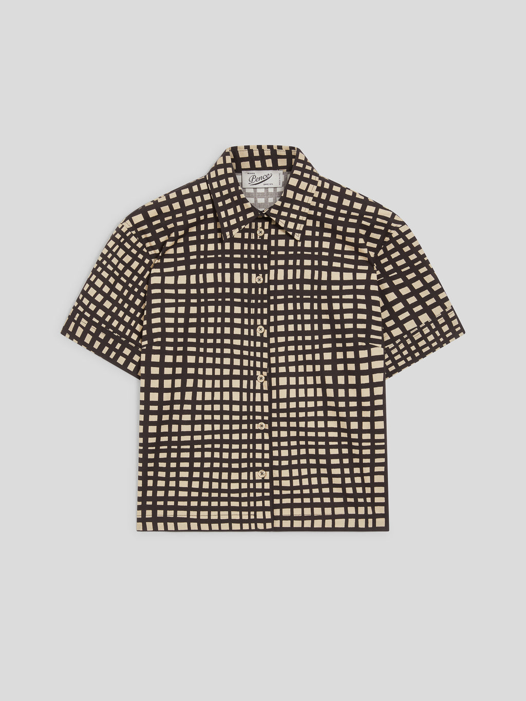 REGULAR-FIT SHORT-SLEEVED SHIRT IN SAND STRETCH POPLIN AND VICHY BLACK - SAND & BLACK VICHY  - Check Active | Pence 1979