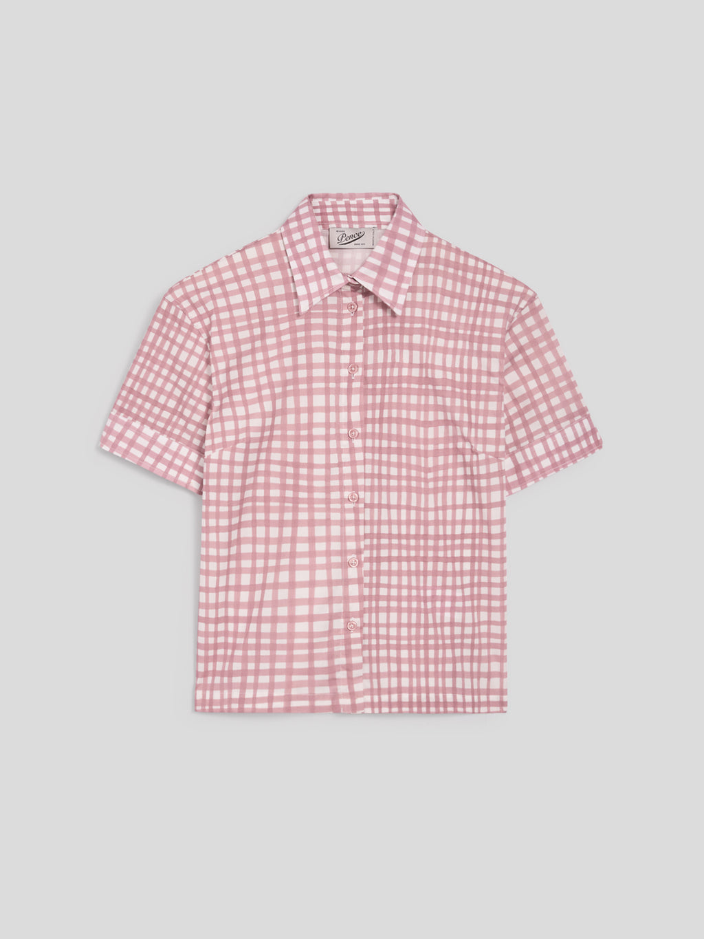 REGULAR-FIT SHORT-SLEEVED SHIRT IN VICHY PINK PRINTED STRETCH POPLIN - DUSTY ROSE VICHY - Check Active | Pence 1979