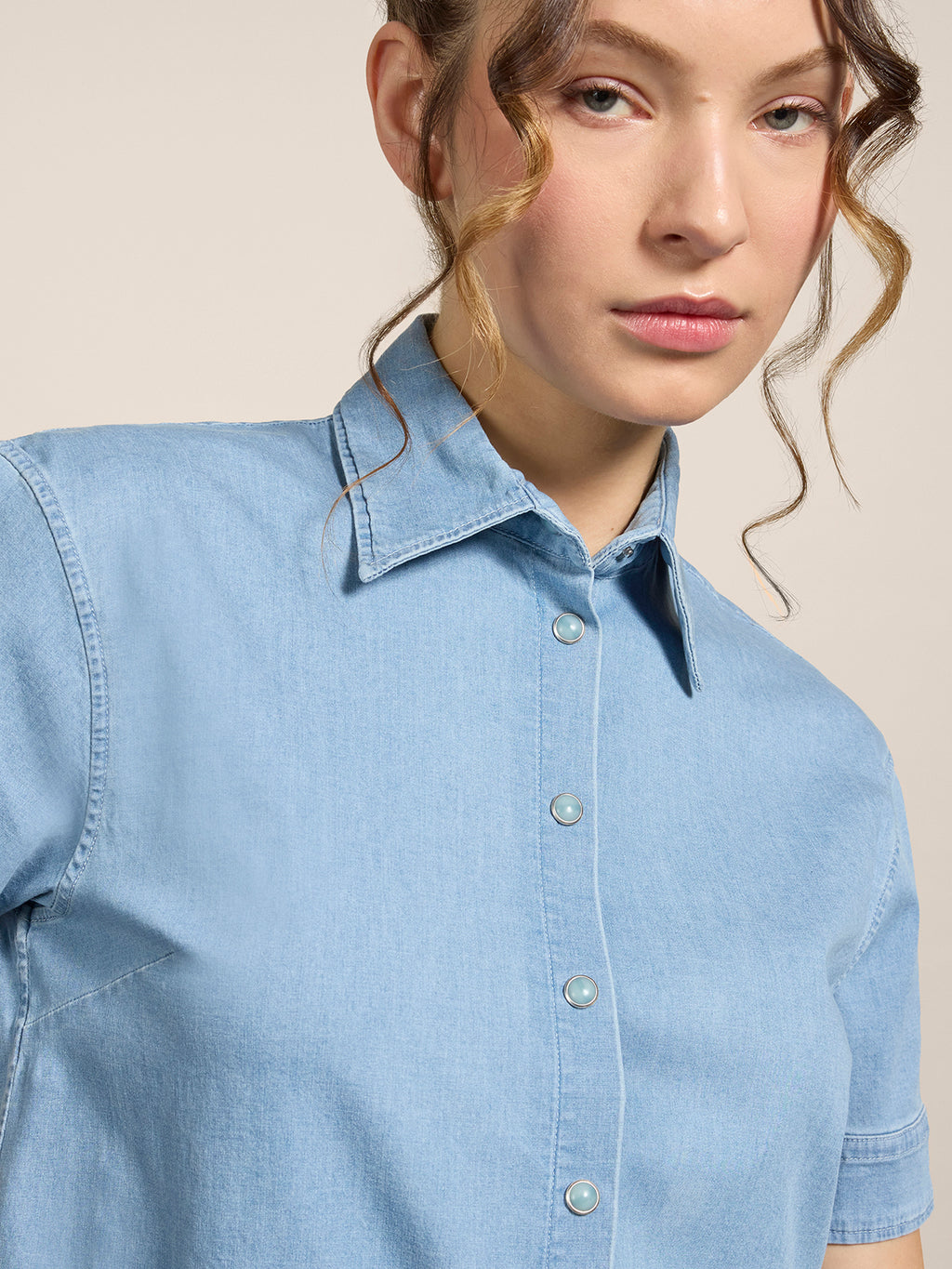REGULAR-FIT SHIRT IN MEDIUM-LIGHT BLUE STRETCH COTTON - MEDIUM LIGHT BLUE  - Check Active | Pence 1979