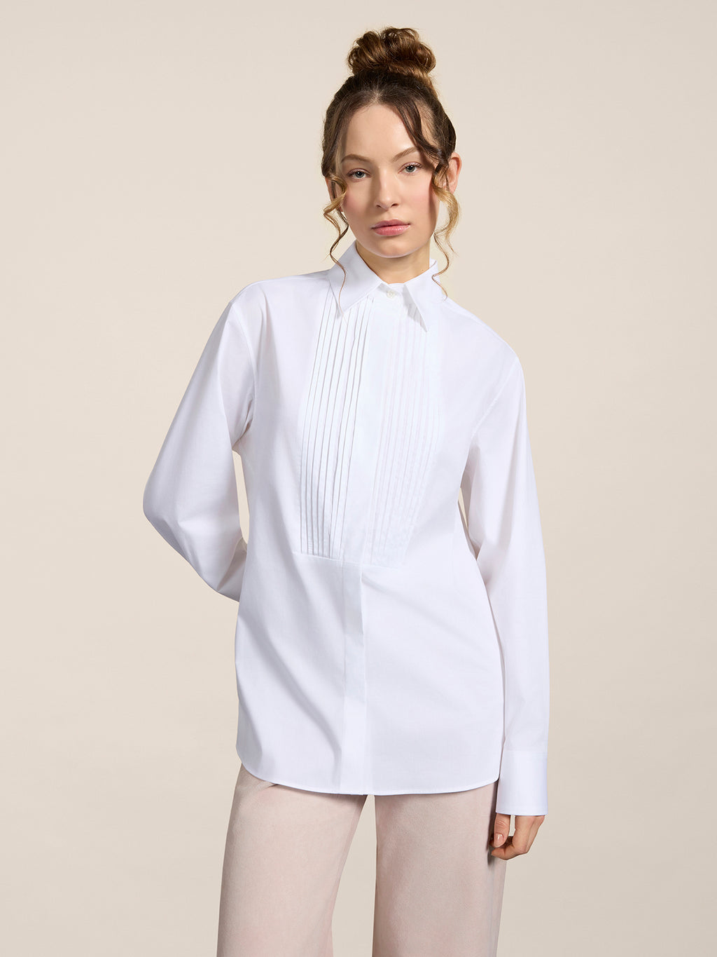 REGULAR-FIT SHIRT IN WHITE COTTON WITH PLASTRON TUXEDO - OPTICAL WHITE - promo code | Pence 1979