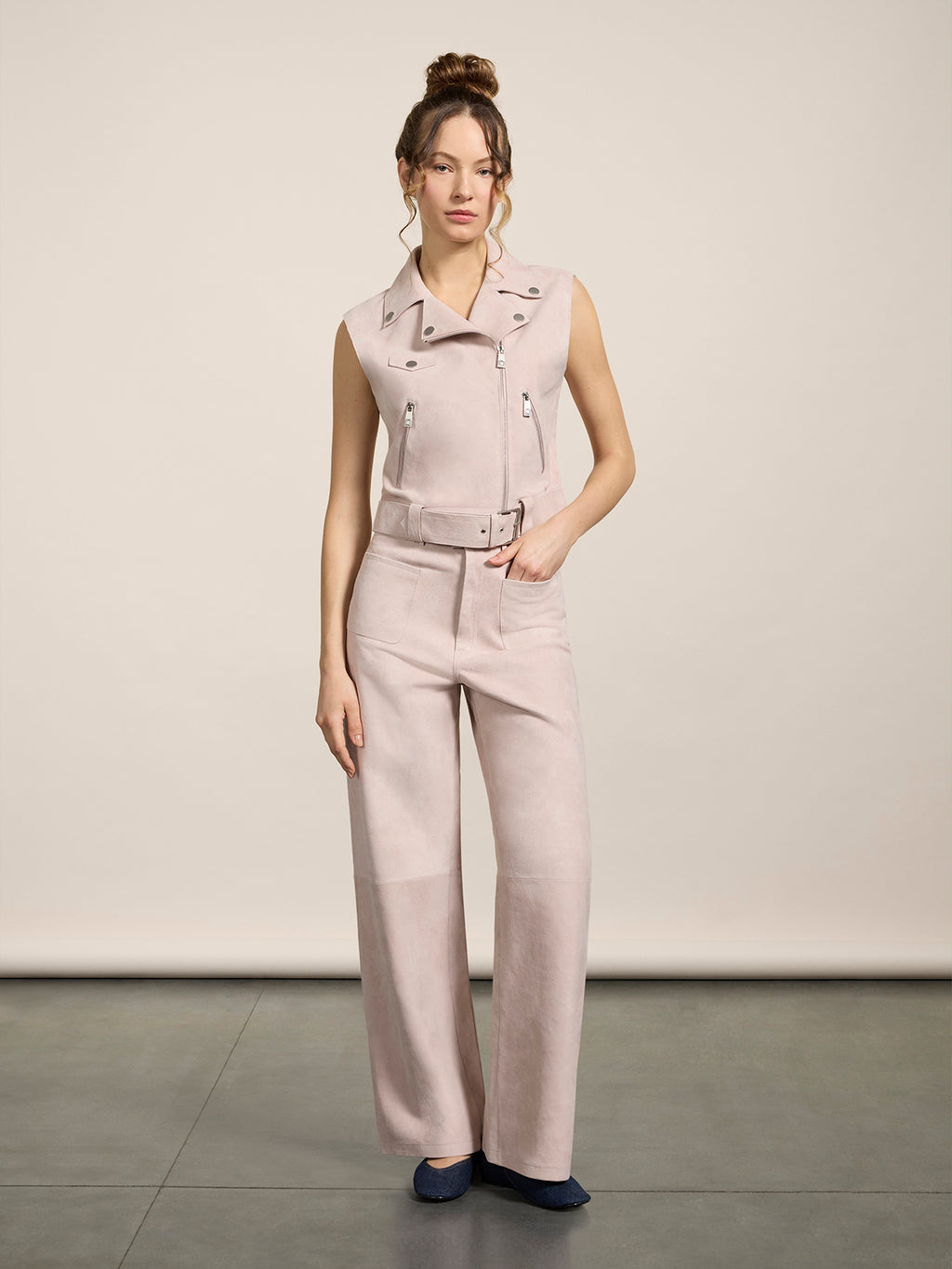 REGULAR-FIT BIKER JACKET IN PINK SUEDE AND NAPPA LINING - DUSTY ROSE - Check Active | Pence 1979
