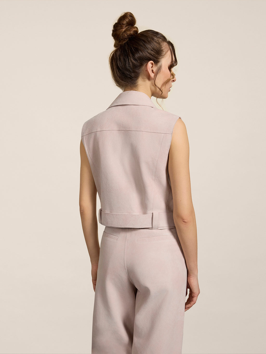 REGULAR-FIT BIKER JACKET IN PINK SUEDE AND NAPPA LINING - DUSTY ROSE - Check Active | Pence 1979