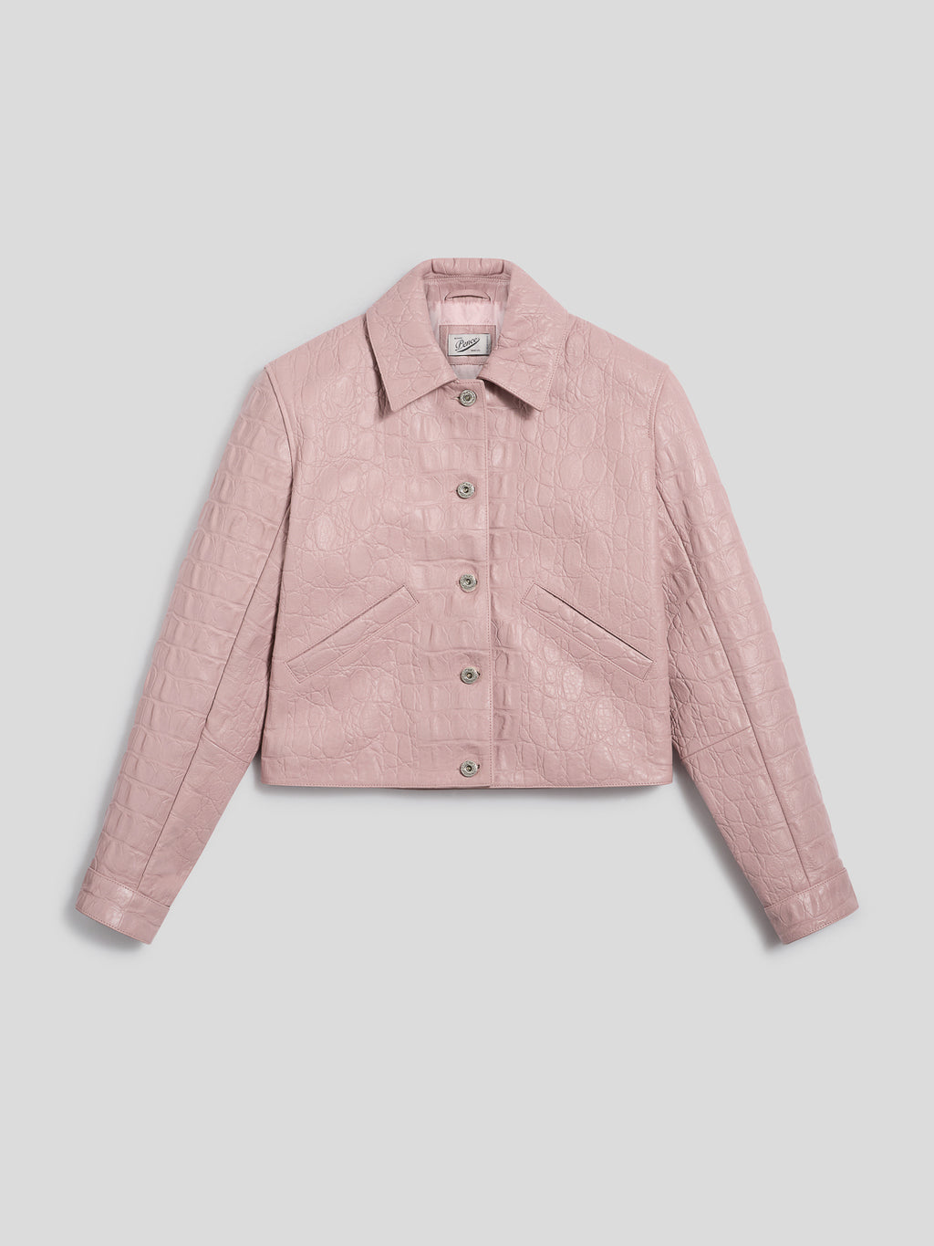 REGULAR-FIT JACKET IN PINK CROCODILE-PRINT LEATHER - DUSTY ROSE  - Check Active | Pence 1979