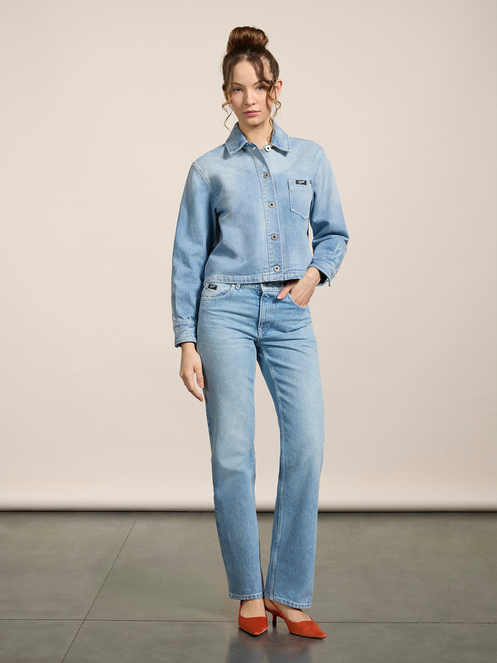 BOXY REGULAR-FIT OVERSHIRT IN LIGHT BLUE COTTON WITH POCKET - LIGHT BLUE  - promo code | Pence 1979