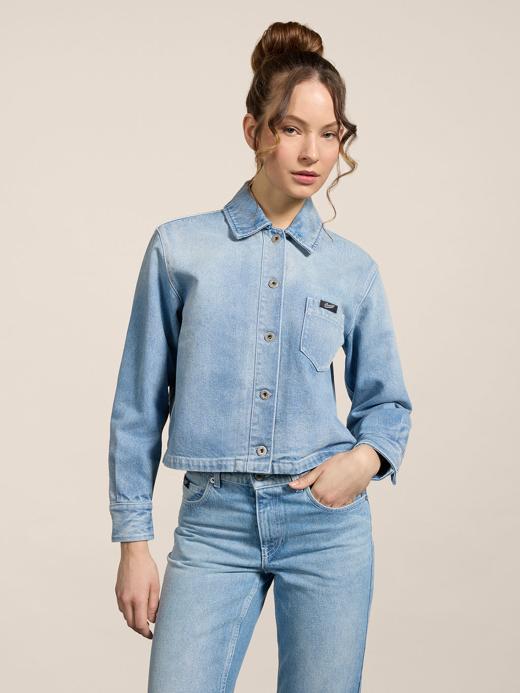 BOXY REGULAR-FIT OVERSHIRT IN LIGHT BLUE COTTON WITH POCKET - LIGHT BLUE  - promo code | Pence 1979