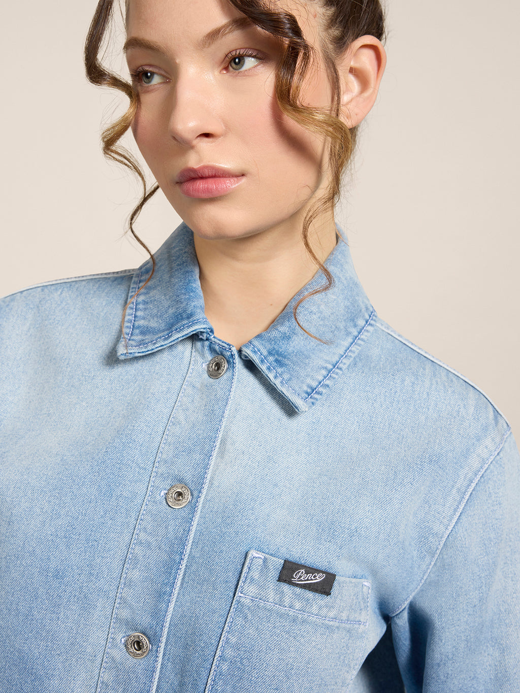 BOXY REGULAR-FIT OVERSHIRT IN LIGHT BLUE COTTON WITH POCKET - LIGHT BLUE  - promo code | Pence 1979