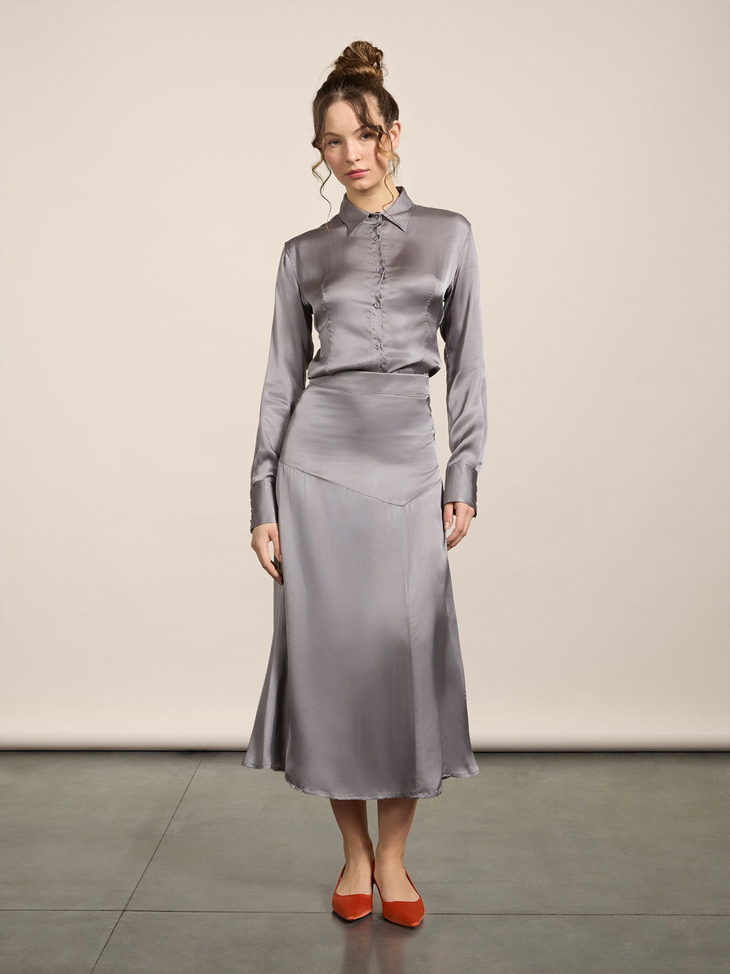 LONG REGULAR FIT SKIRT ASYMMETRICAL CUT IN VISCOSE COLOR GRAY - COSMIC GREY - promo code | Pence 1979