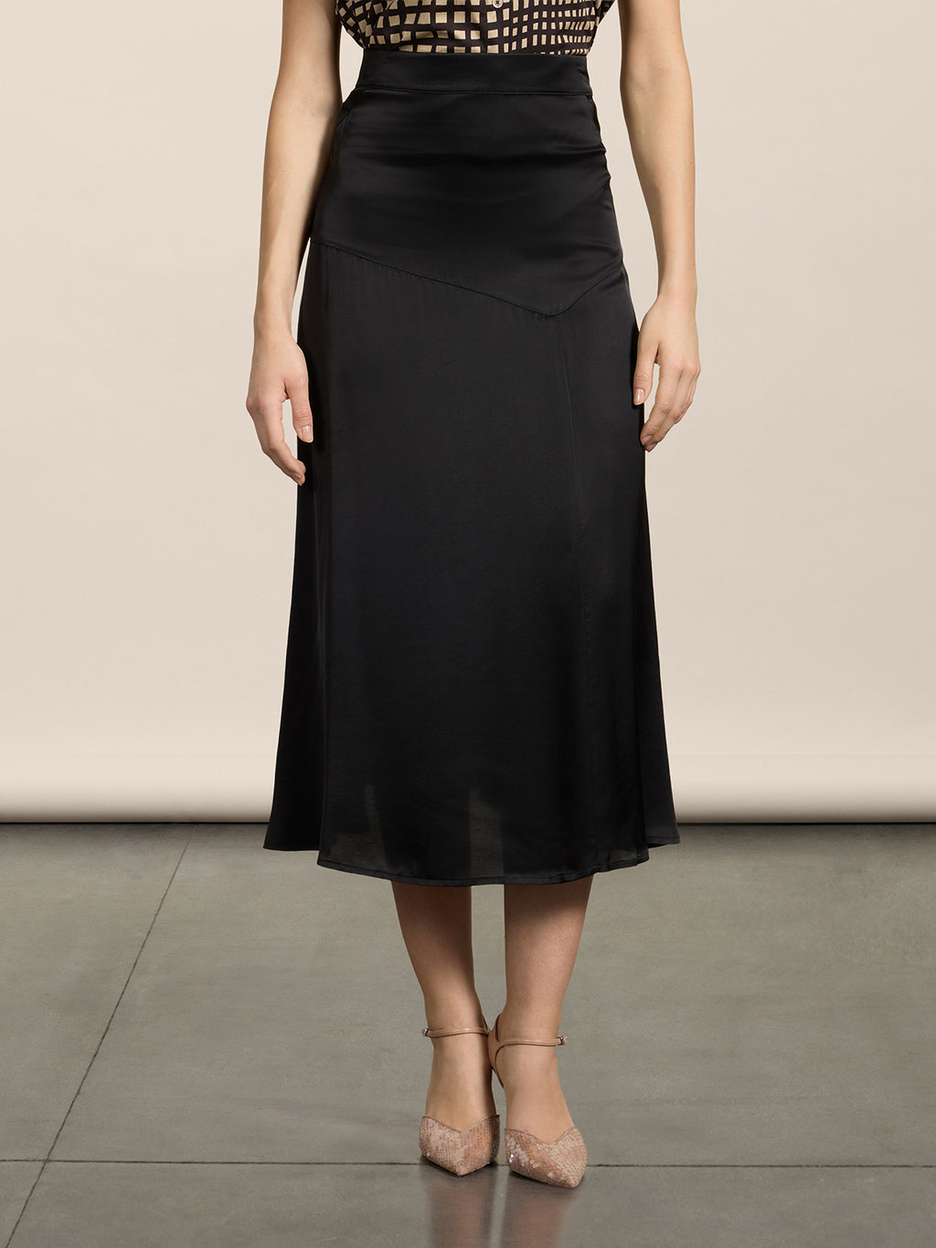 LONG REGULAR FIT SKIRT WITH ASYMMETRICAL CUT IN VISCOSE COLOR BLACK - DEEP BLACK - Check Active | Pence 1979