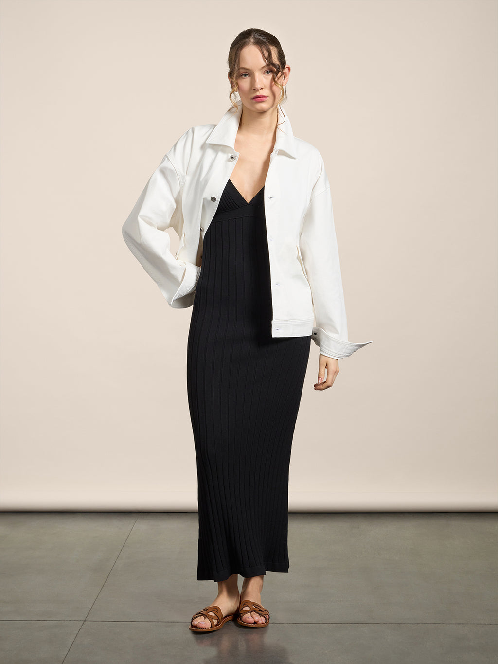 LONG BLACK SLEEVELESS DRESS IN RIBBED VISCOSE KNIT - BLACK - Check Active | Pence 1979