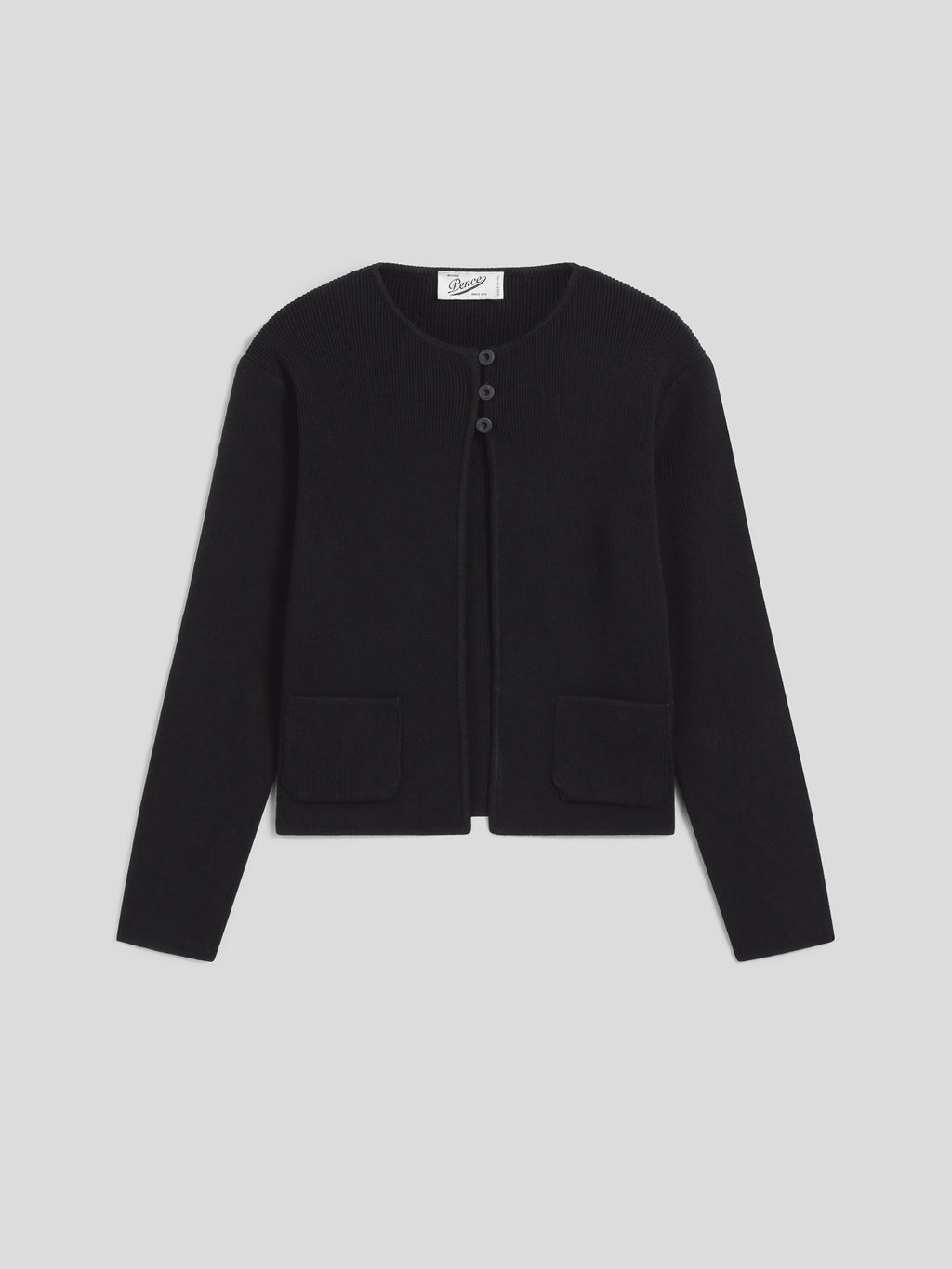 REGULAR FIT ROUND NECK VISCOSE KNIT JACKET WITH POCKETS BLACK COLOR - BLACK - Check Active | Pence 1979