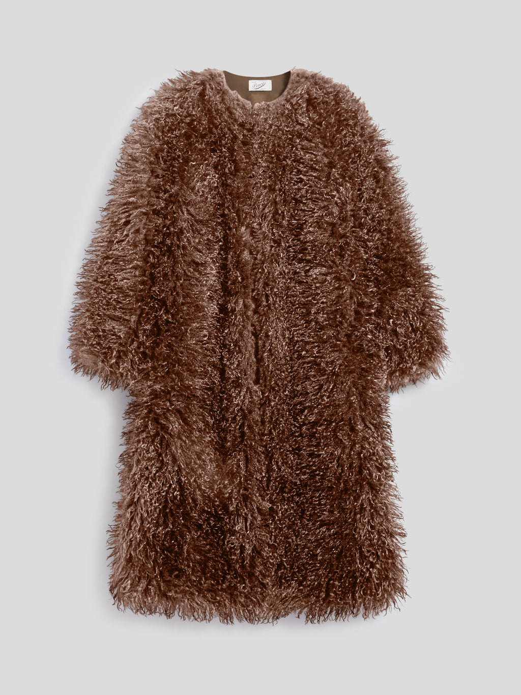 REGULAR FIT WOOD FAUX FUR ROUND NECK LINED COAT - WOOD - Check Active | Pence 1979