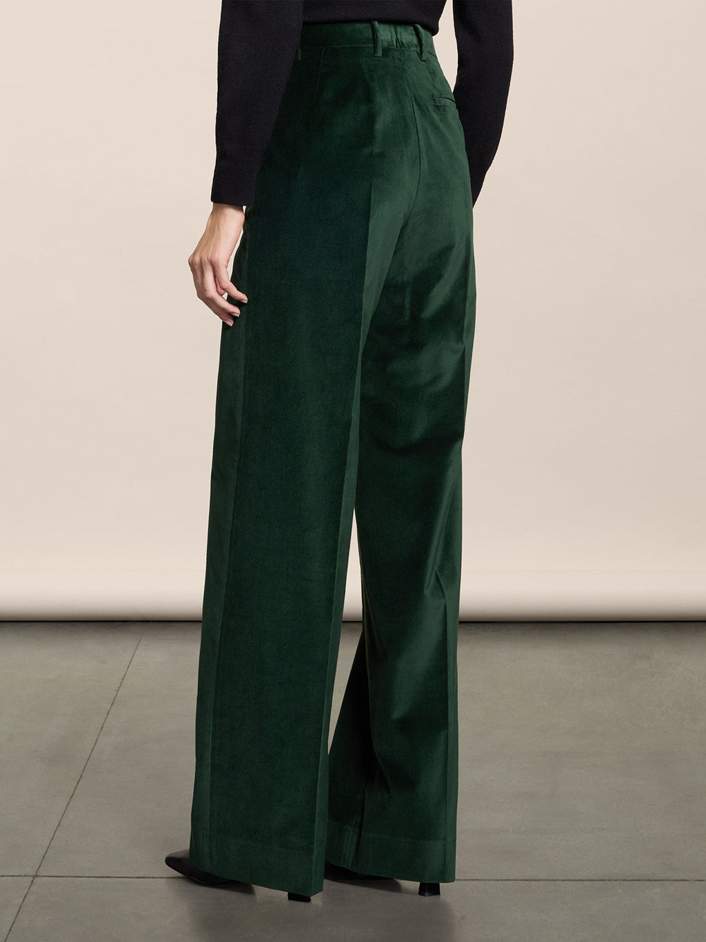 WIDE FOREST VELVET TROUSERS WITH FRONT-HIP POCKETS - FOREST - Check Active | Pence 1979