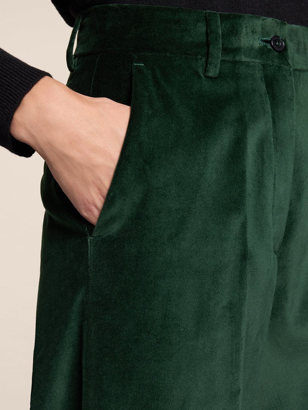 WIDE FOREST VELVET TROUSERS WITH FRONT-HIP POCKETS - FOREST - Check Active | Pence 1979