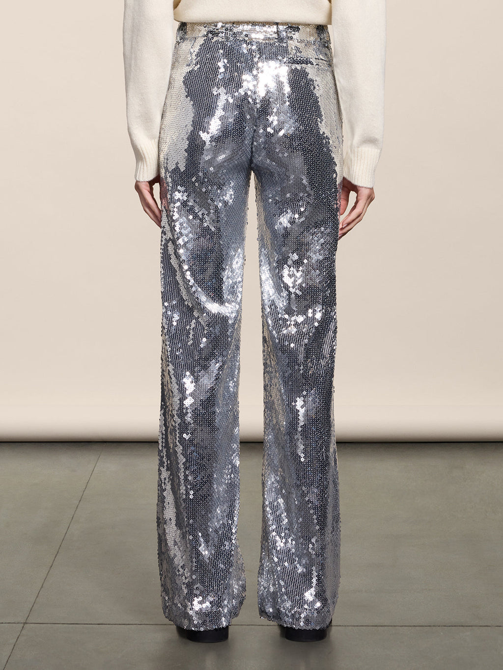 WIDE SILVER PAILLETTES TROUSERS WITH FRONT-HIP POCKETS - SILVER - Check Active | Pence 1979
