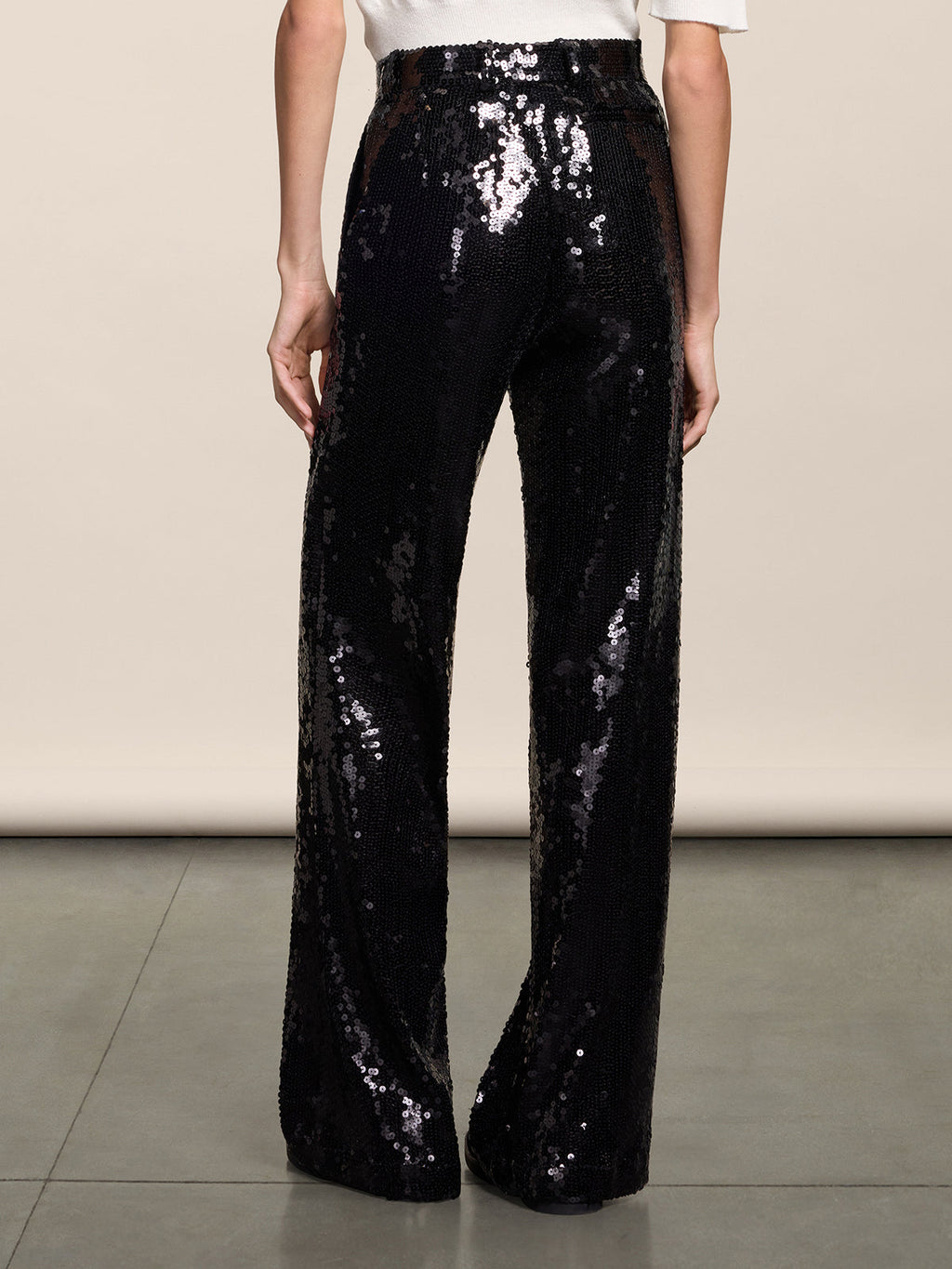WIDE BLACK PAILLETTES TROUSERS WITH FRONT-HIP POCKETS - BLACK - Check Active | Pence 1979