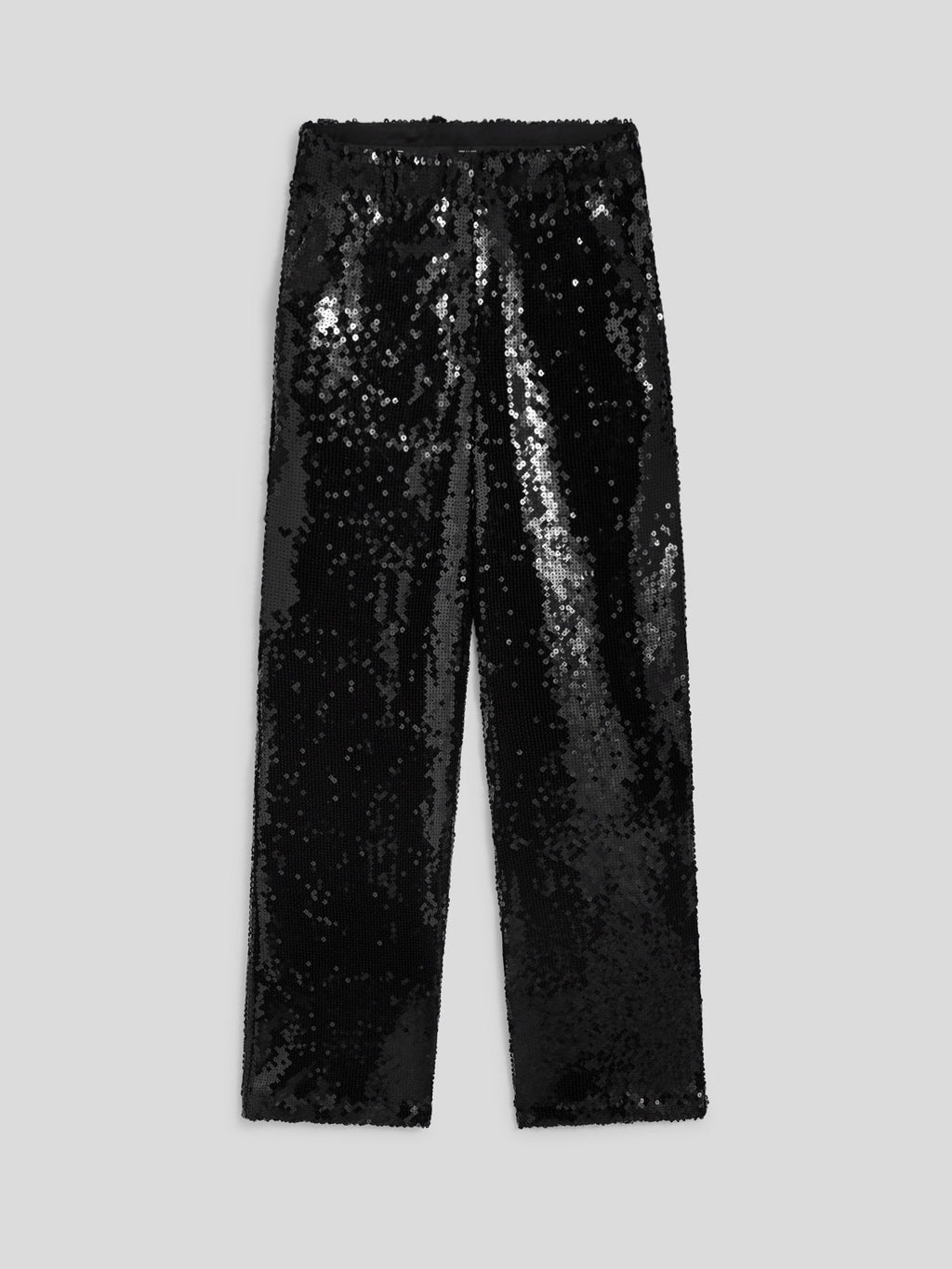 WIDE BLACK PAILLETTES TROUSERS WITH FRONT-HIP POCKETS - BLACK - Check Active | Pence 1979