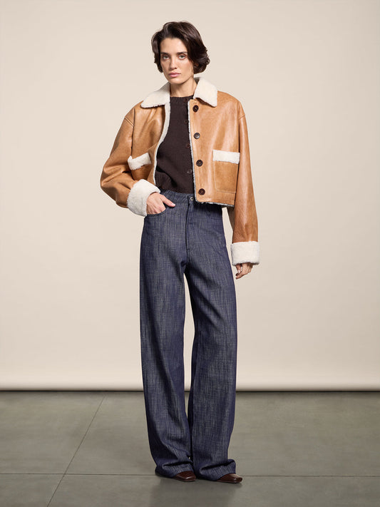 HIGH RISE WIDE LEG FIVE POCKET SPICY BLUE DENIM PANTS - SPICY BLUE - Check Active | Pence 1979