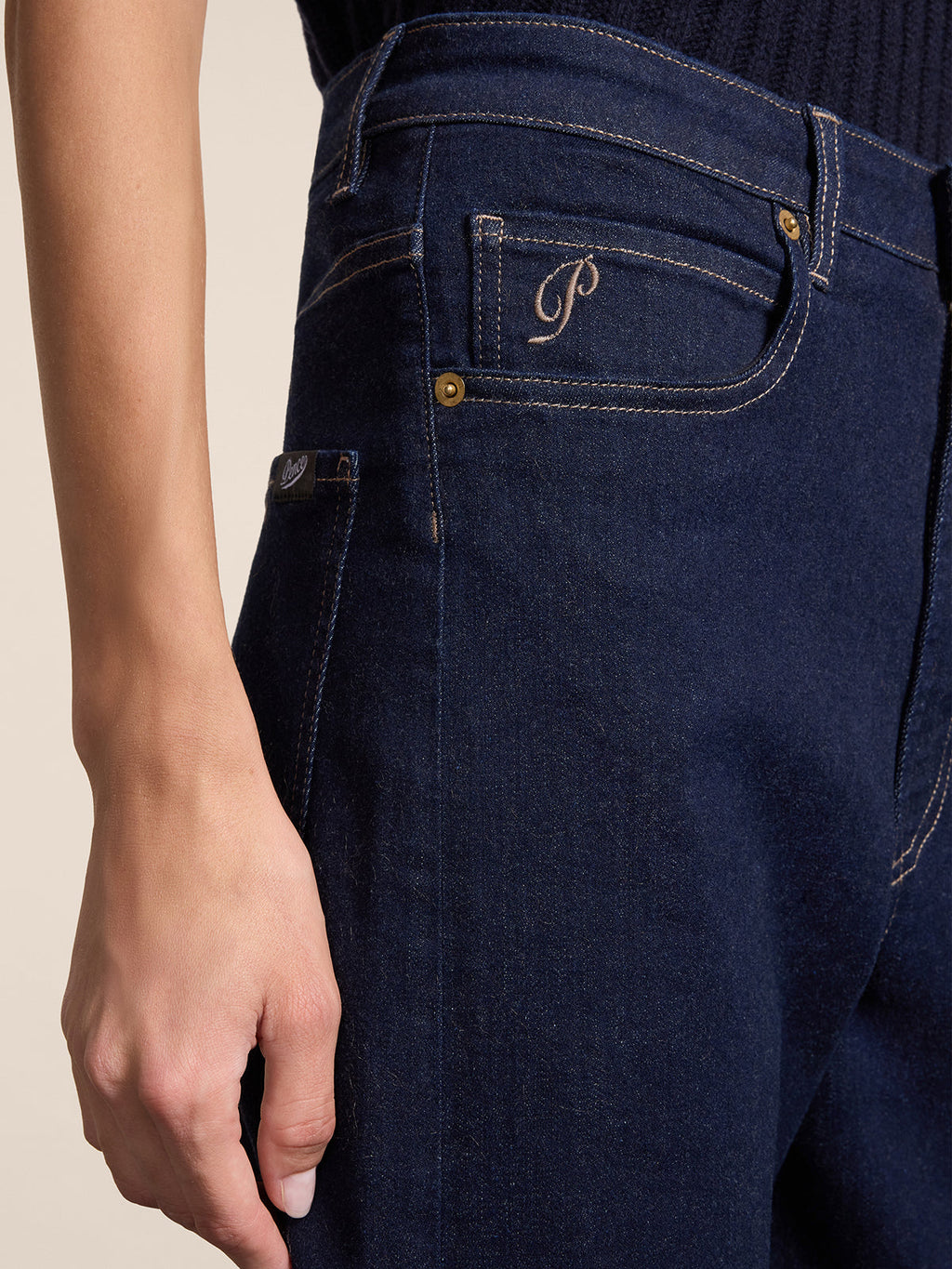 HIGH RISE WIDE LEG FIVE POCKETS OCEAN DENIM PANTS - OCEAN - Check Active | Pence 1979