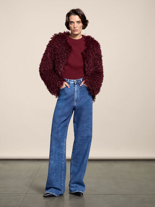 HIGH RISE WIDE LEG FIVE POCKETS MARBLE BLUE DENIM PANTS - MARBLE BLUE - Check Active | Pence 1979