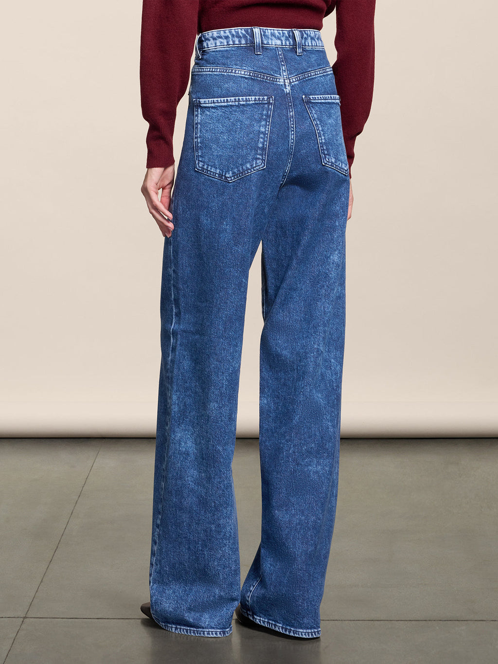 HIGH RISE WIDE LEG FIVE POCKETS MARBLE BLUE DENIM PANTS - MARBLE BLUE - Check Active | Pence 1979