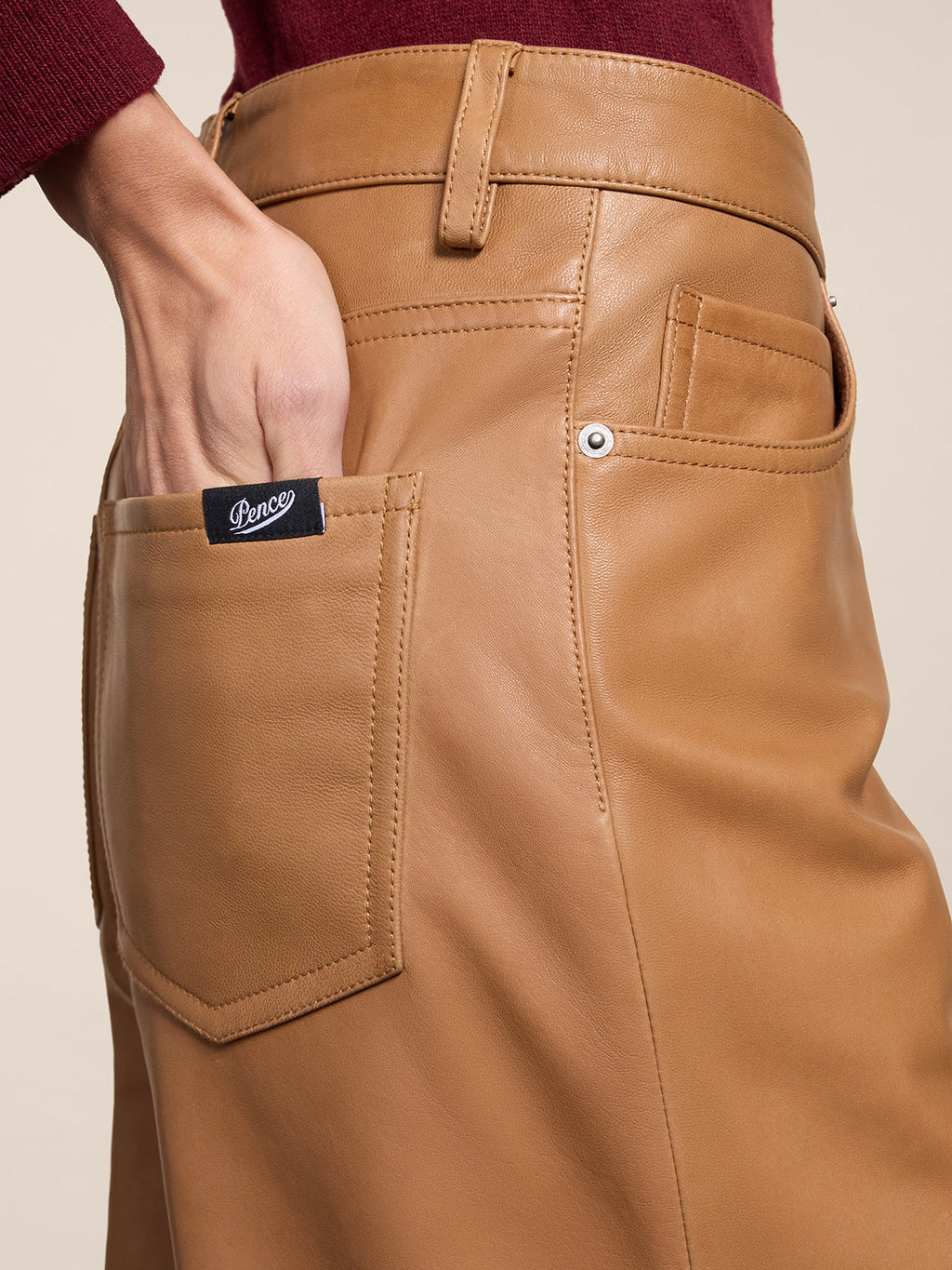 HIGH RISE WIDE LEG FIVE POCKET CARAMEL LEATHER PANTS - CARAMEL - Capi in Pelle Donna | Pence 1979