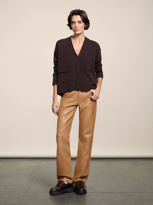 REGULAR FIT CARAMEL LEATHER FIVE POCKET PANTS - CARAMEL - Capi in Pelle Donna | Pence 1979