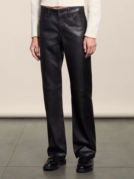 REGULAR BACK LEATHER FIVE POCKET PANTS - BLACK - Capi in Pelle Donna | Pence 1979