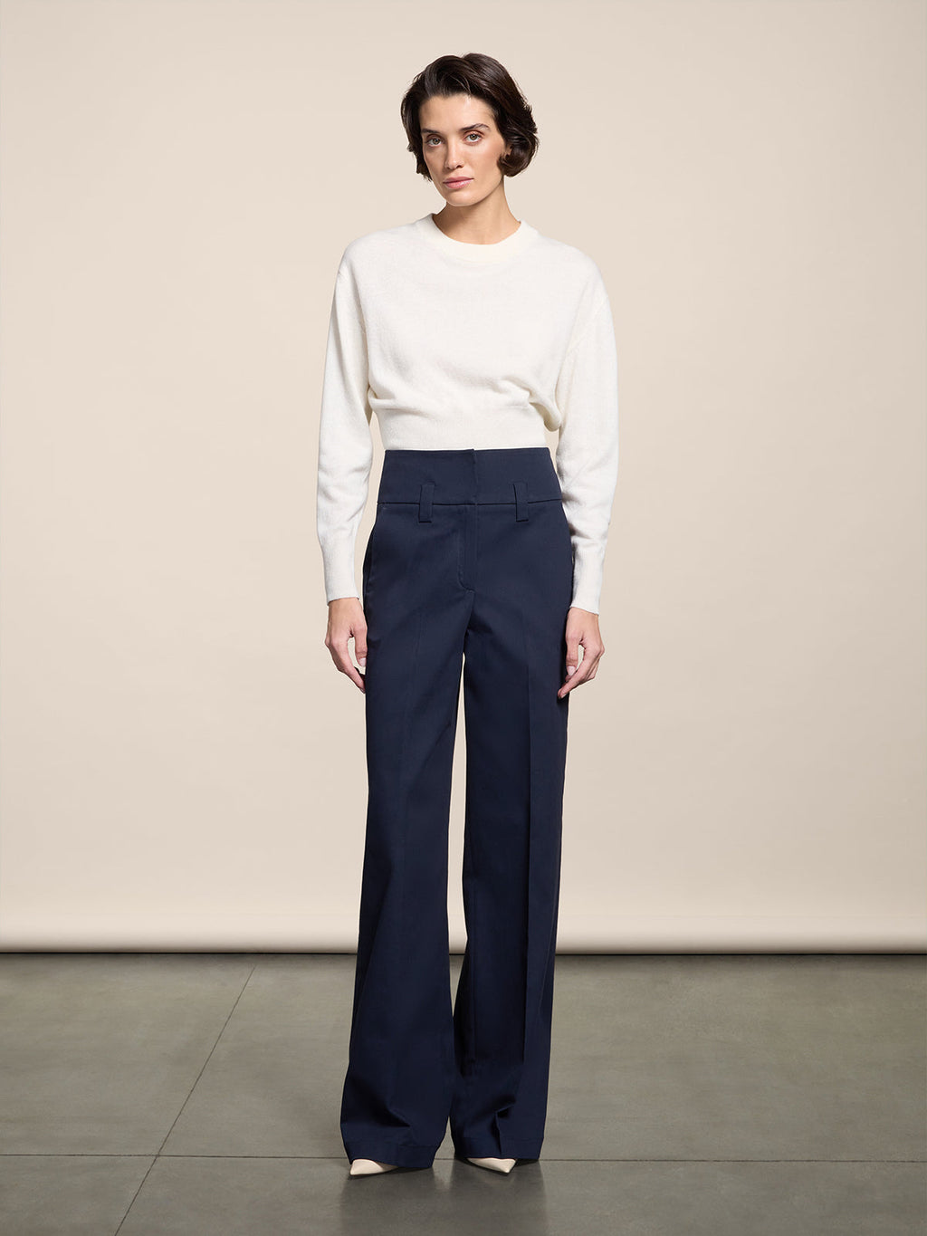 HIGH WAISTED BLUE NAVY WIDE-LEG TROUSERS WITH LOW BELT LOOPS - BLUE NAVY - Check Active | Pence 1979