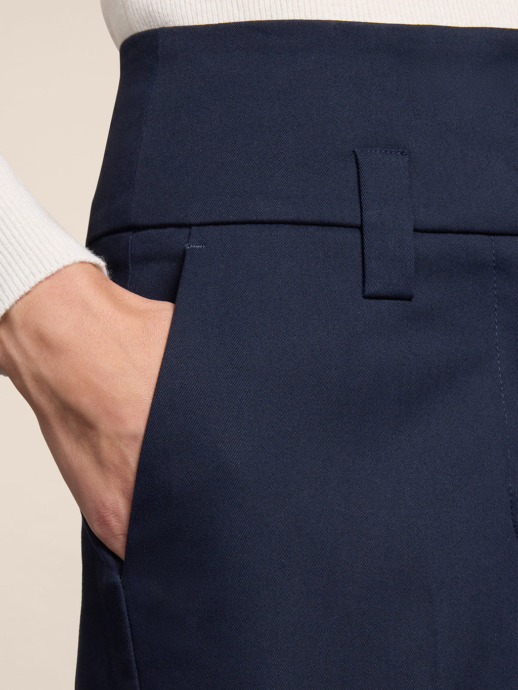 HIGH WAISTED BLUE NAVY WIDE-LEG TROUSERS WITH LOW BELT LOOPS - BLUE NAVY - Check Active | Pence 1979