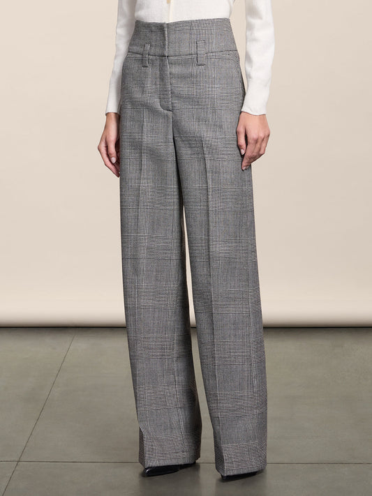 HIGH WAISTED BLACK AND WHITE WIDE LEG TROUSERS WITH LOW BELT LOOPS - BLACK\WHITE  - Check Active | Pence 1979