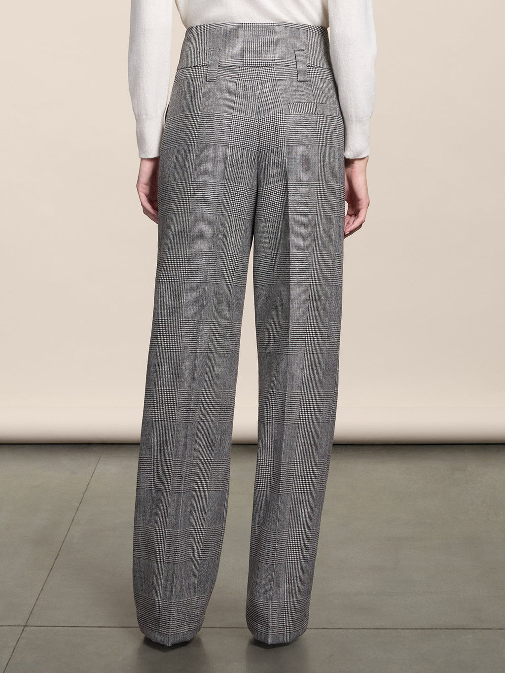 HIGH WAISTED BLACK AND WHITE WIDE LEG TROUSERS WITH LOW BELT LOOPS - BLACK\WHITE  - Check Active | Pence 1979