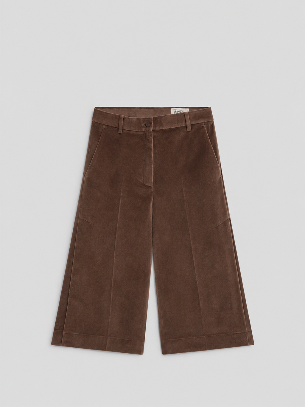 LOOSE FIT COFFEE VELVET BERMUDA SHORTS WITH SIDE BUTTON OPENINGS - COFFEE - Check Active | Pence 1979