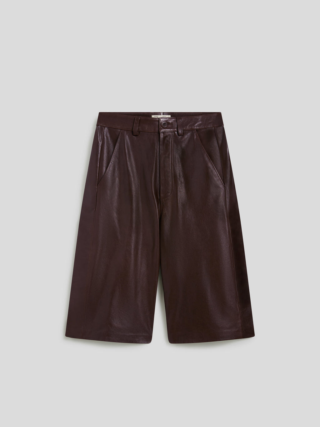 LOOSE FIT MAHOGANY LEATHER BERMUDA SHORTS WITH SIDE BUTTON OPENINGS - MAHOGANY - Capi in Pelle Donna | Pence 1979