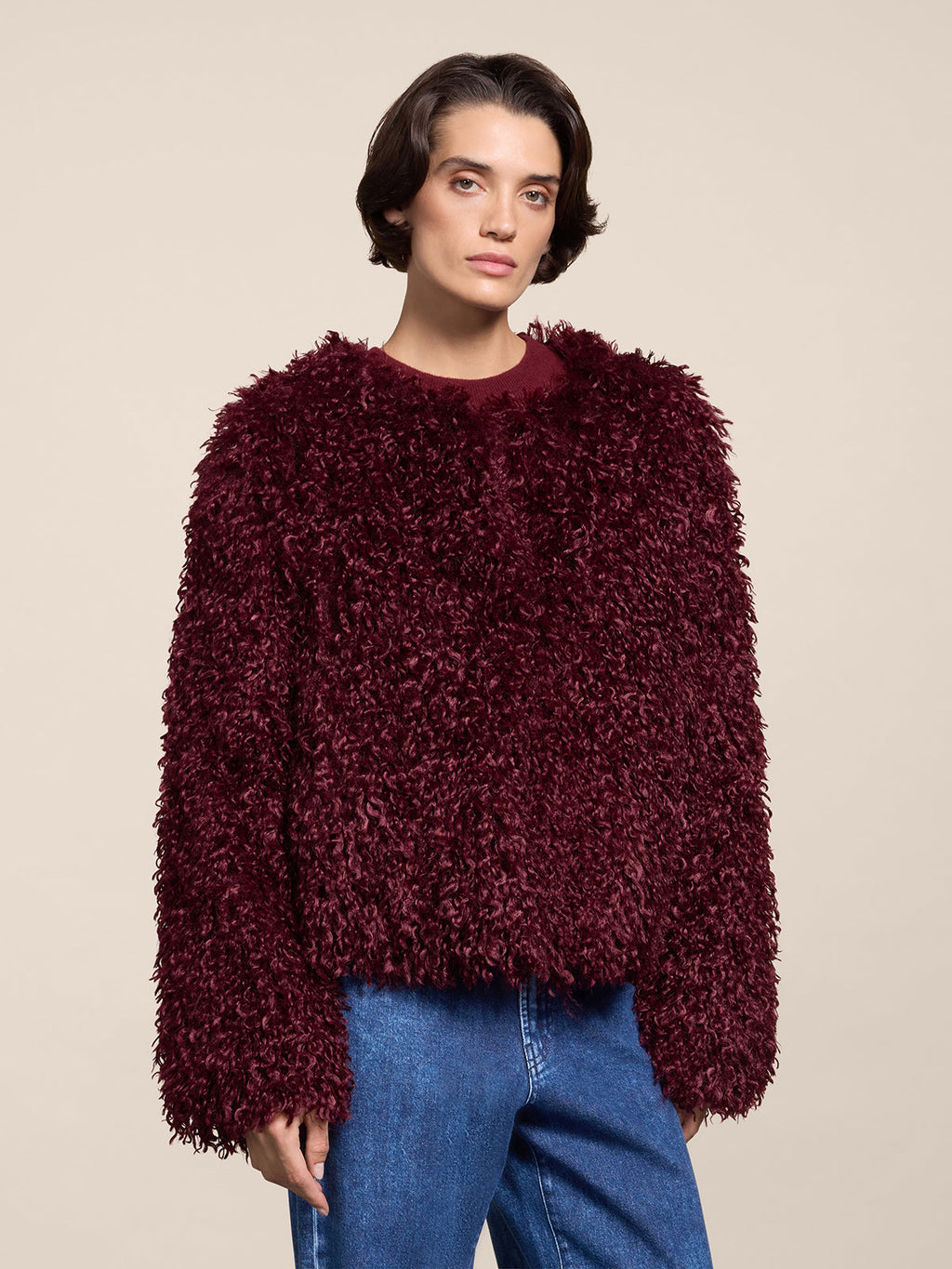 REGULAR FIT PURPLE FAUX FUR SHORT JACKET - PORPORA - Check Active | Pence 1979