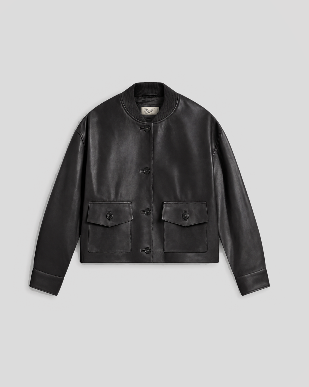 EGULAR FIT BLACK CROPPED BOMBER WITH KNIT COLLAR - BLACK - Capi in Pelle Donna | Pence 1979