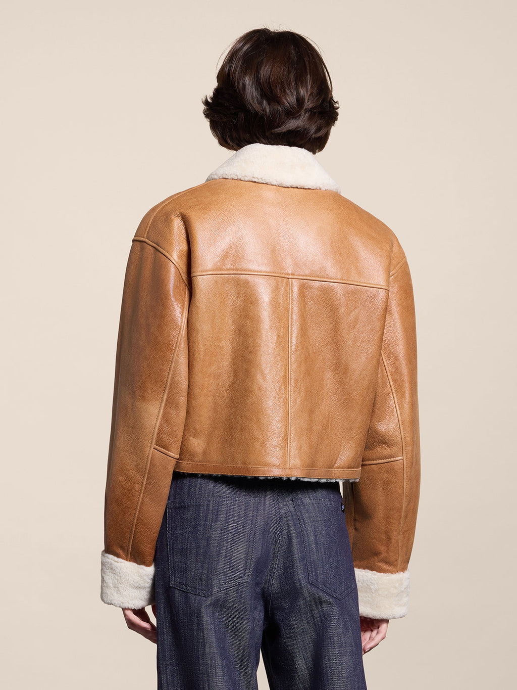 REGULAR FIT TOFFEE BRUNETTE SHEARLING JACKET WITH BUTTONS - TOFFEE BRUNETTE - Check Active | Pence 1979