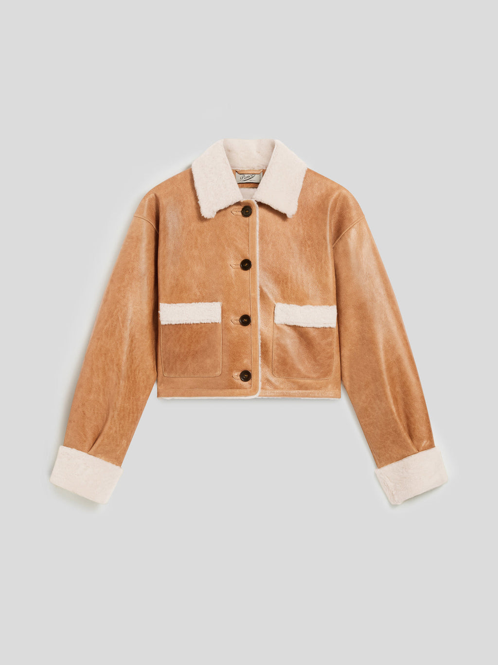 REGULAR FIT TOFFEE BRUNETTE SHEARLING JACKET WITH BUTTONS - TOFFEE BRUNETTE - Check Active | Pence 1979