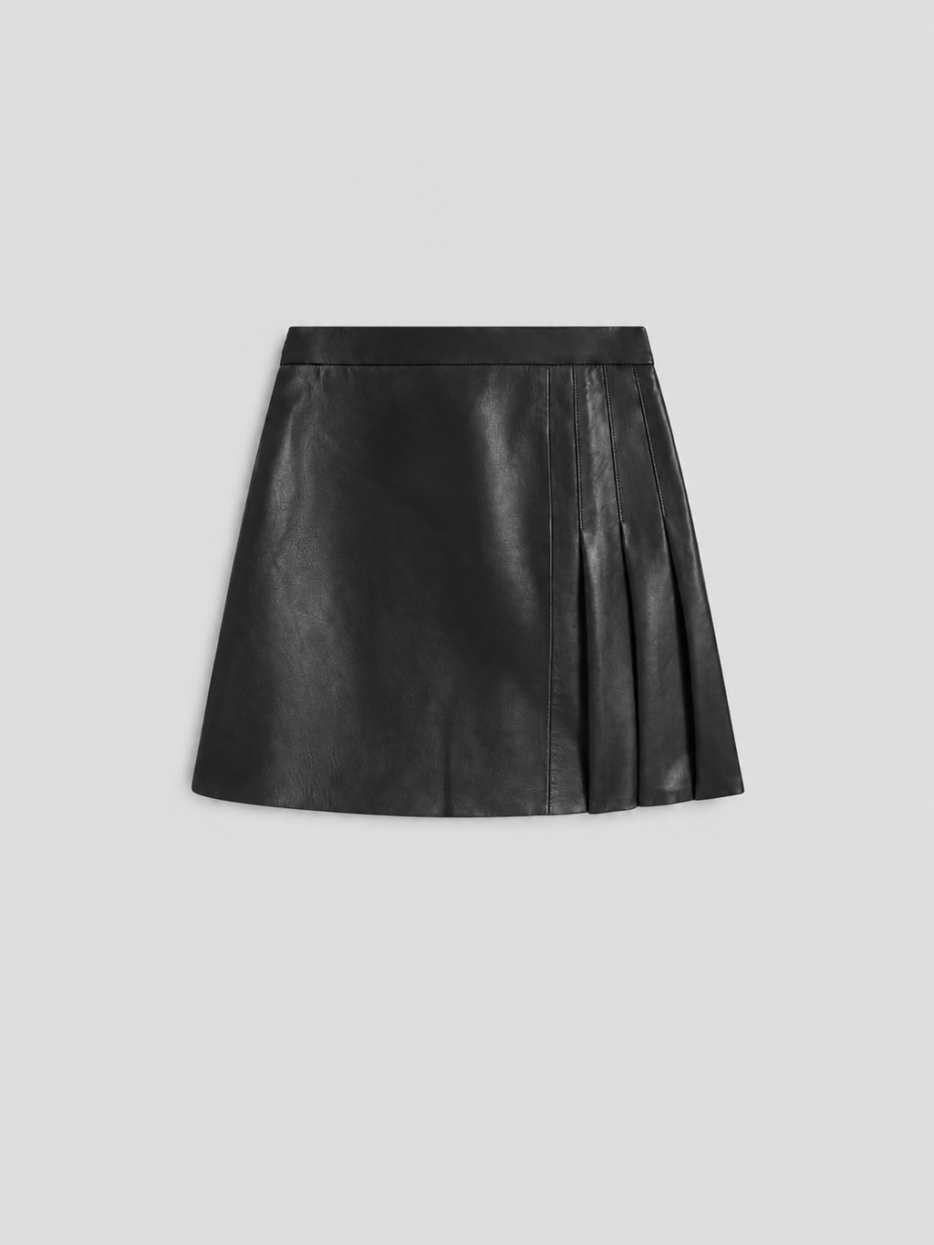 REGULAR FIT BLACK LEATHER MINI SKIRT WITH BUTTONS AND PLEATED SIDE - BLACK - Capi in Pelle Donna | Pence 1979